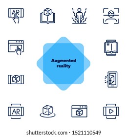 Augmented reality line icon set. Smartphone, games, book reader. Modern technology concept. Can be used for topics like 3d modeling, simulators, development