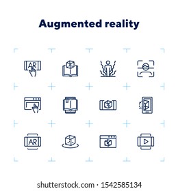 Augmented reality line icon set. Smartphone, games, book reader. Modern technology concept. Can be used for topics like 3d modeling, simulators, development