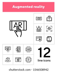 Augmented reality line icon set. Smartphone, games, book reader. Modern technology concept. Can be used for topics like 3d modeling, simulators, development