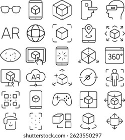 Augmented reality line icons set