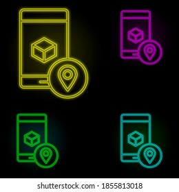 Augmented reality, location, mobile neon color set icon. Simple thin line, outline vector of augmented reality icons for ui and ux, website or mobile application