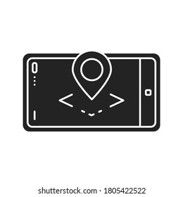 Augmented reality map black glyph icon. Geo location app in smartphone. Pictogram for web page, mobile app, promo. UI UX GUI design element.