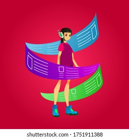 mascota de realidad aumentada con personas e ilustración de inteligencia artificial. Buen uso de los activos de tecnología de sitios web
