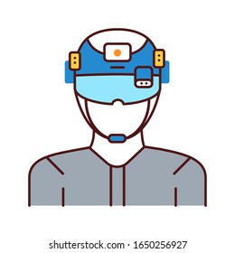 Augmented reality in military color line icon. Man in VR helmet. Pictogram for web page, mobile app, promo. UI UX GUI design element.