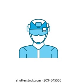 Augmented reality in military color line icon. Man in VR helmet. Pictogram for web page, mobile app, promo. UI UX GUI design element.