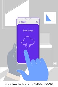 Augmented reality mobile app concept, for office cloud management, mobile cloud storage and office augmented reality concept