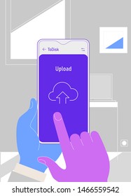 Augmented reality mobile app concept, for office cloud management, mobile cloud storage and office augmented reality concept