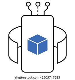 Augmented reality mobile app icon with cube and data flow, symbolizing AR technology, 3D modeling, and immersive experiences.