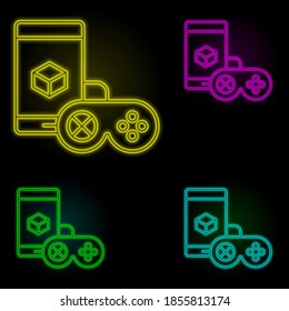 Augmented reality, mobile, gamepad neon color set icon. Simple thin line, outline vector of augmented reality icons for ui and ux, website or mobile application