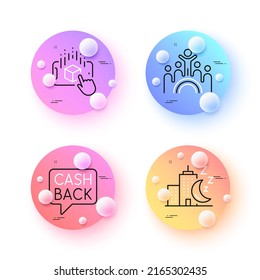 Augmented reality, Night city and Inclusion minimal line icons. 3d spheres or balls buttons. Money transfer icons. For web, application, printing. Vector