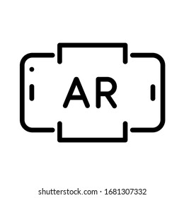 Augmented reality on smartphone outline vector icon isolated on white background. AR and virtual reality line icon for web design, mobile apps, ui design and print. Futuristic technology concept