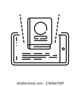Augmented reality online reading book black line icon. Virtual library in smartphone. Innovative technology. Pictogram for web page, mobile app, promo. UI UX GUI design element. Editable stroke
