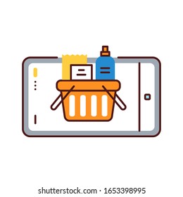 Augmented reality online shopping color line icon. Virtual grocery store in smartphone. Pictogram for web page, mobile app, promo. UI UX GUI design element. Editable stroke