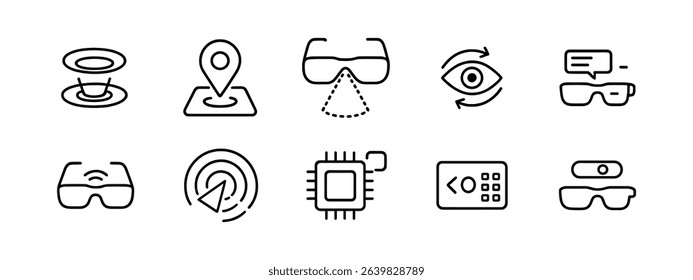 Augmented reality outline icon set. ar interface technology, smart glasses outlines