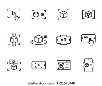 Augmented reality outline vector icons isolated on white. AR and VR line icon set for web design, mobile apps, ui design