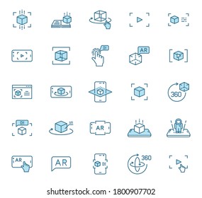 Augmented Reality Outline Vector Icons In Two Colors. AR And Virtual Reality 2 Color Line Icon Set For Web Design, Mobile Apps, Ui Design And Print. Futuristic Technology Business Concept