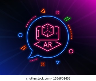 Augmented reality phone line icon. Neon laser lights. VR simulation sign. 3d cube symbol. Glow laser speech bubble. Neon lights chat bubble. Banner badge with augmented reality icon. Vector