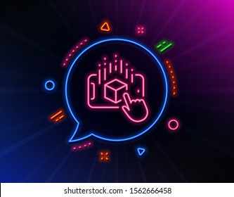 Augmented reality phone line icon. Neon laser lights. VR simulation sign. 3d cube symbol. Glow laser speech bubble. Neon lights chat bubble. Banner badge with augmented reality icon. Vector