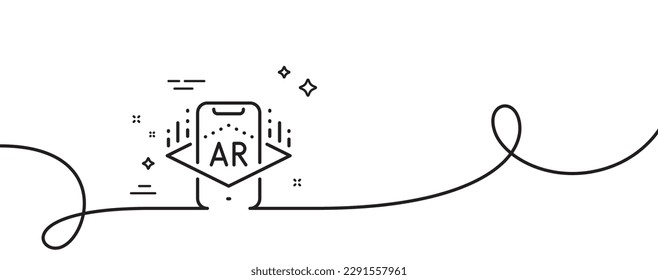 Augmented reality phone line icon. Continuous one line with curl. VR simulation sign. 3d view symbol. Augmented reality single outline ribbon. Loop curve pattern. Vector