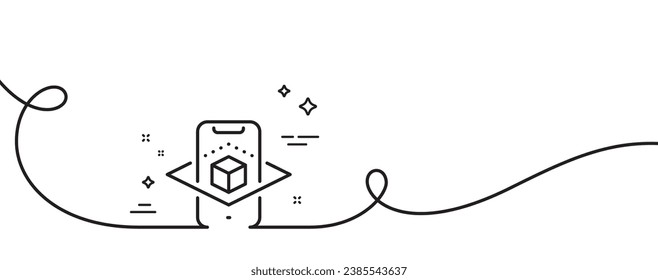 Augmented reality phone line icon. Continuous one line with curl. VR simulation sign. 3d cube symbol. Augmented reality single outline ribbon. Loop curve pattern. Vector