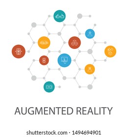 Augmented reality presentation template, cover layout and infographics. Facial Recognition, AR app, AR game, Virtual Reality