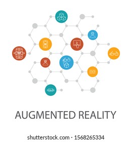 Augmented reality presentation template, cover layout and infographics. Facial Recognition, AR app, AR game, Virtual Reality icons