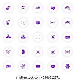 augmented reality purple color vector icons on light round buttons with purple shadow. augmented reality icon set for web, mobile apps, ui design and print