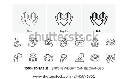 Augmented reality, Ranking star and Like line icons. Pack of Women group, Family insurance, Interview icon. Disability, Vip clients, Video conference pictogram. Discrimination. Line icons. Vector
