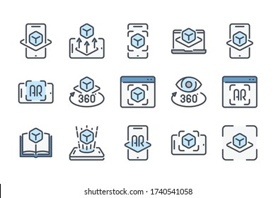 Augmented Reality related color line icon set. Interactive Simulation colorful linear icons. Virtual Reality flat color outline vector sign collection.