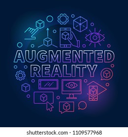 Augmented reality round colored vector illustration made with thin line AR icons on dark background