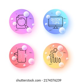 Augmented reality, Search people and Analytics chart minimal line icons. 3d spheres or balls buttons. Web tutorials icons. For web, application, printing. Vector