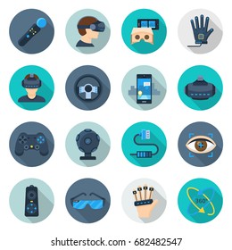 Augmented reality set. AR gaming device, real life technology setting. Vector flat style cartoon illustration isolated on white background