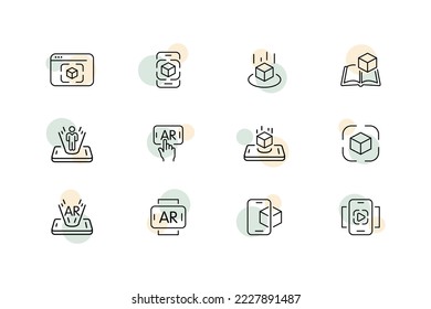 Augmented Reality set icon. Hologram, augmented reality, technologies future, metaverse, teleport, portal, artificial intelligence, vr helmet, cryptocurrency, cyberspace. Neural networks concept