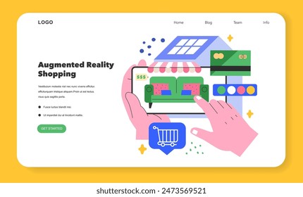 Augmented Reality Shopping concept. Innovative online buying experience with virtual store interface. Modern e-commerce technology. Vector illustration.