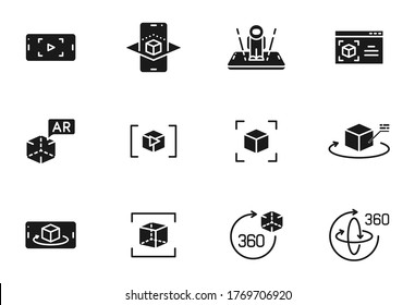 Augmented reality silhouette vector icons isolated on white. AR and VR icon set for web, mobile apps, ui design and print