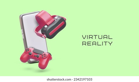 Augmented reality. Simulation games online. Concept of metaverse, VR. Digital world. Horizontal signboard, banner, flyer template. Invitation to event, announcement of competition