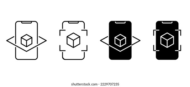 Augmented reality in smartphone vector icon set. VR simulation symbol for web page, mobile app, UI UX design element