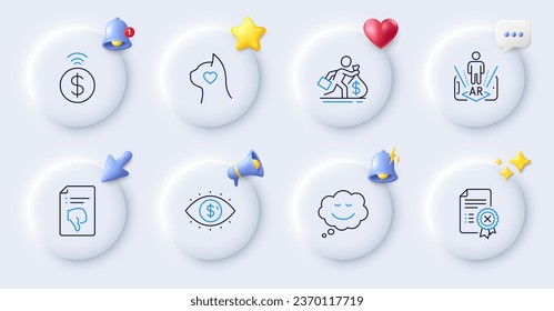 Augmented reality, Speech bubble and Salary line icons. Buttons with 3d bell, chat speech, cursor. Pack of Business vision, Reject certificate, Thumb down icon. Vector