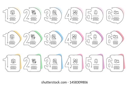 Augmented reality, Swipe up and Analytics graph line icons set. Infographic timeline. Cogwheel, Recovery devices and Full rotation signs. Phone simulation, Scrolling page, Chart report. Vector