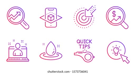 Augmented reality, Targeting and Fuel energy line icons set. Tutorials, Currency audit and Best manager signs. Analytics, Energy symbols. Phone simulation, Click. Science set. Vector