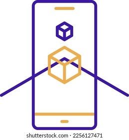 Augmented reality technology icon with purple and orange duotone style. Computing, diagram, download, file, folder, graph, laptop . Vector illustration