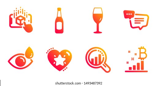 Augmented reality, Text message and Seo analysis line icons set. Ranking star, Beer and Wineglass signs. Eye drops, Bitcoin graph symbols. Phone simulation, Chat bubble. Business set. Vector