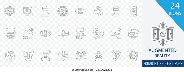 Augmented Reality thin line  icon collection. containing 3D, Interactive, Smart, Display,  Interface, Immersive and more  icons