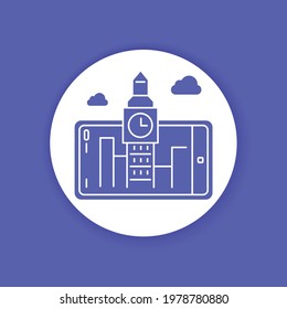 Augmented reality tourism color glyph icon. Pictogram for web page, mobile app, promo. UI UX GUI design element.