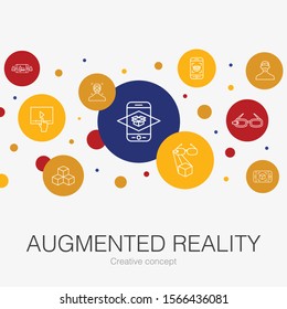 Augmented reality trendy circle template with simple icons. Contains such elements as Facial Recognition, AR app, AR game, Virtual Reality