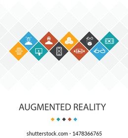 Augmented reality trendy UI template infographics concept.  Facial Recognition, AR app, AR game, Virtual Reality icons
