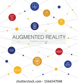 Augmented reality trendy web template with simple icons. Contains such elements as Facial Recognition, AR app, AR game, Virtual Reality