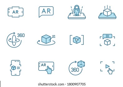 Augmented reality two color linear vector icons isolated on white. AR and VR 2 color icon set for web and ui design, mobile apps and print products