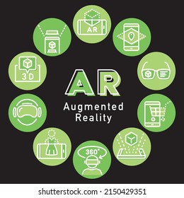 Augmented Reality, Vektorgrafik bunte Symbolkarte.