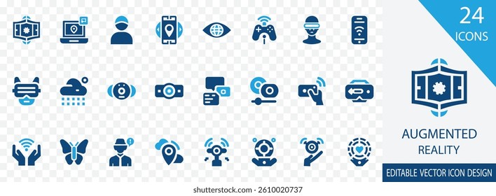 Augmented Reality vector icon collection. containing 3D, Interactive, Smart, Display,  Interface, Immersive and more solid icon design 